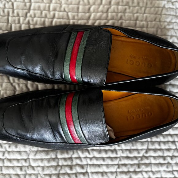 Authentic Gucci Green & Red Web Loafers Size 8.5 Iconic Designer Shoes main image 4